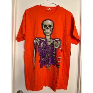 Fruit Of The Loom Heavy HD Halloween M T-Shirt "I'm Here For The Boos" Skeleton